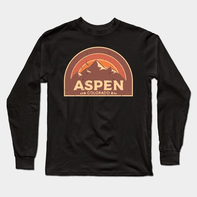 Vintage Aspen Colorado Mountain Design Long Sleeve T-Shirt by dk08